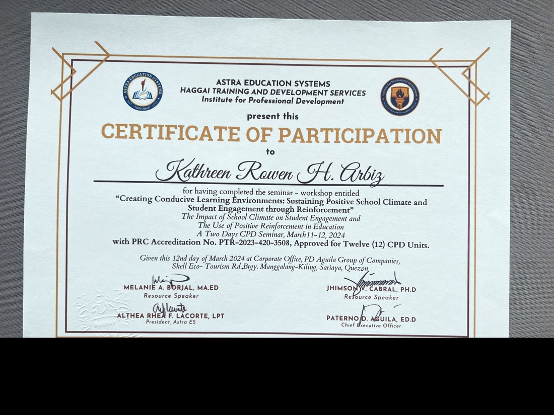 Conducive Learning certificate