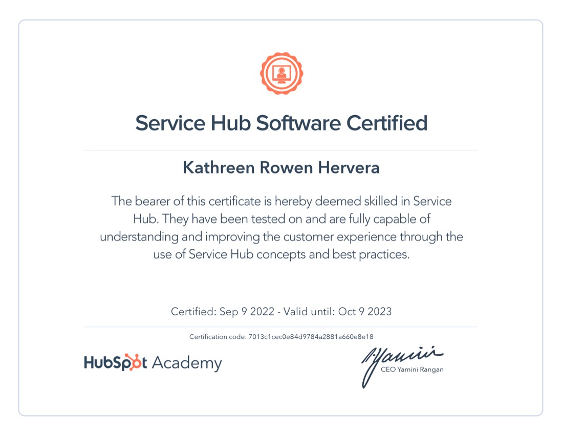 HubSpot certificate