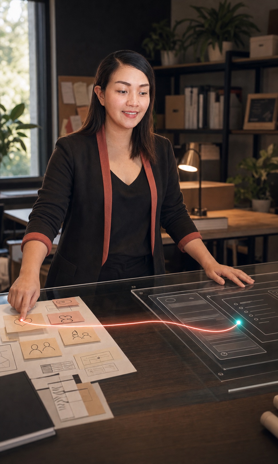 Editorial visualization of Kat translating human notes into a product interface