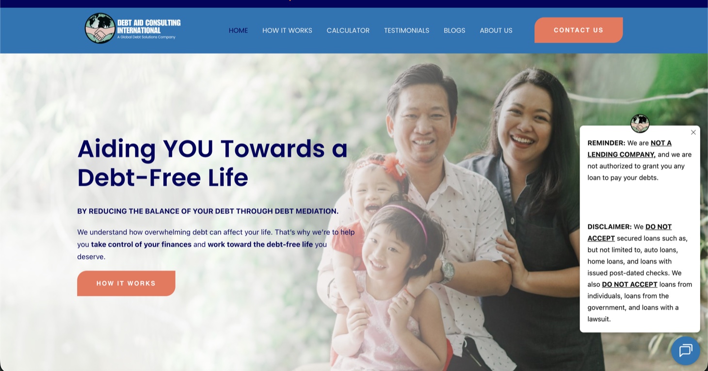 Debt Aid Consulting International homepage