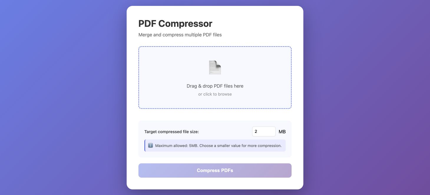 PDF Compressor live tool interface