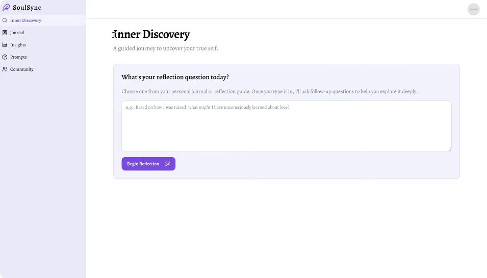 SoulSync journaling and coaching app interface from its product demo