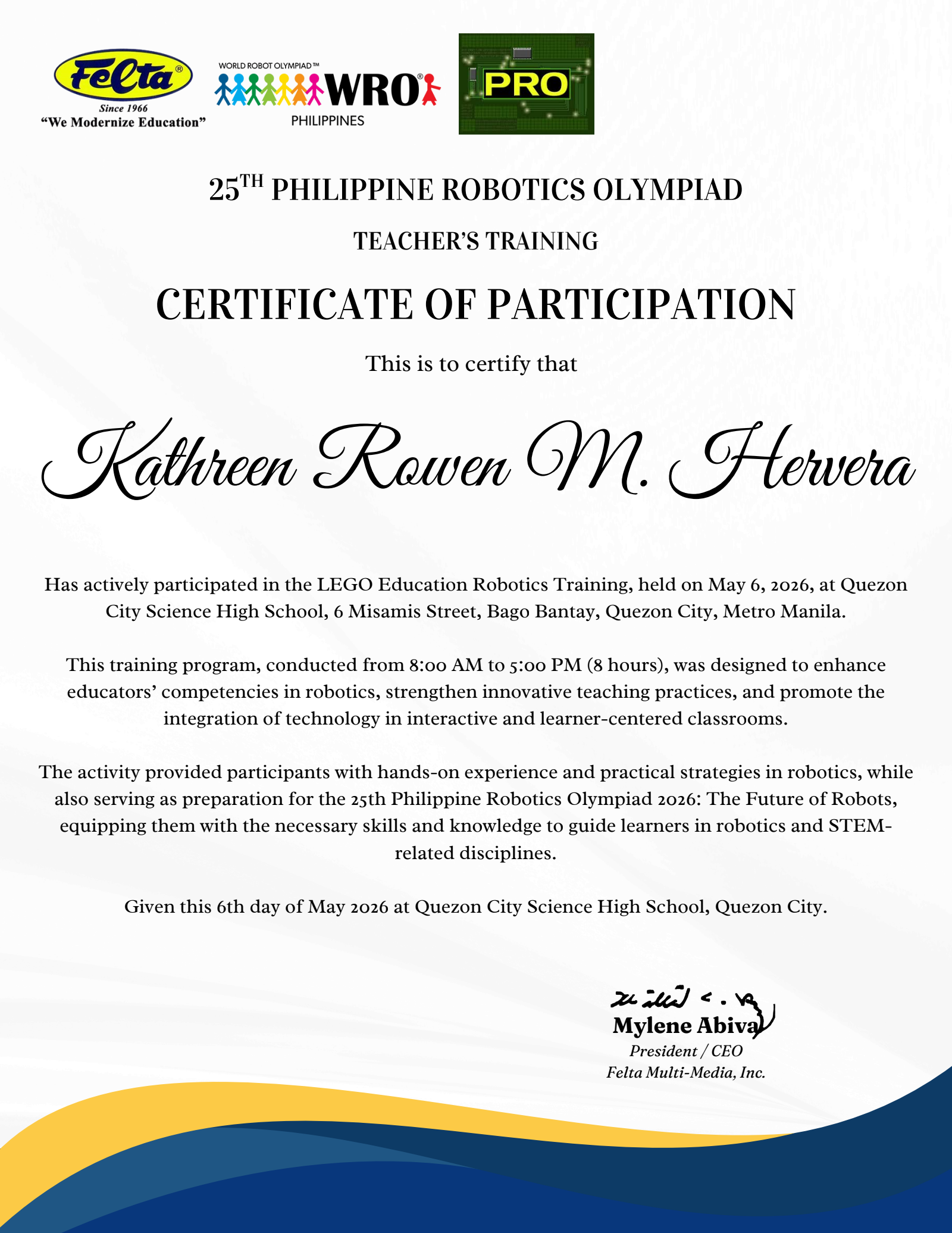 LEGO Education Robotics teacher training certificate